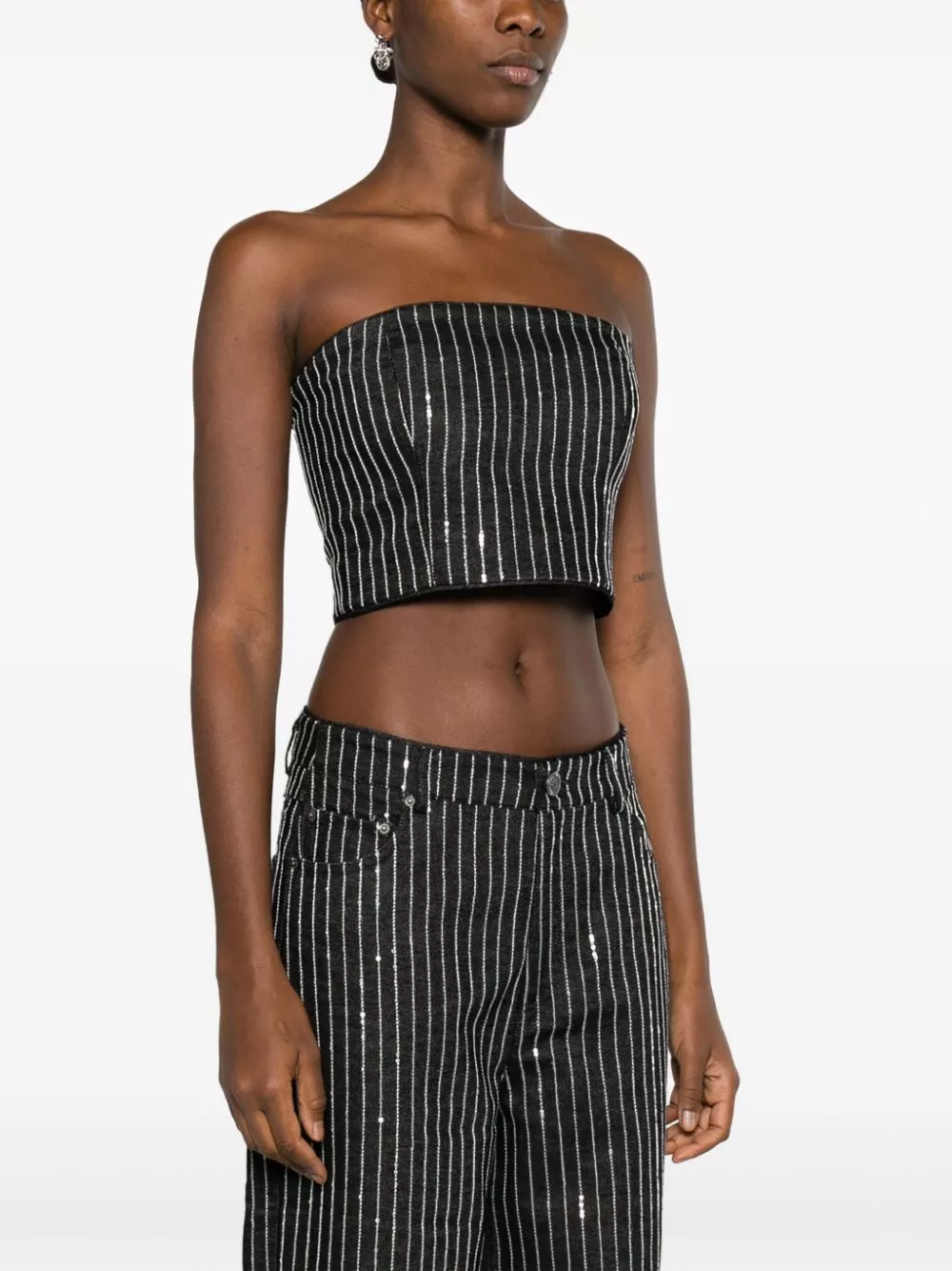 Affordable ROTATE BIRGER CHRISTENSEN sequinned striped crop top Women 0113